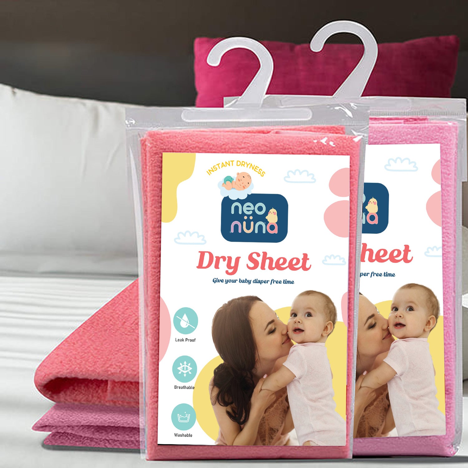 Waterproof Baby Bed Protector Dry Sheet For New Born Babies - Hot Pink