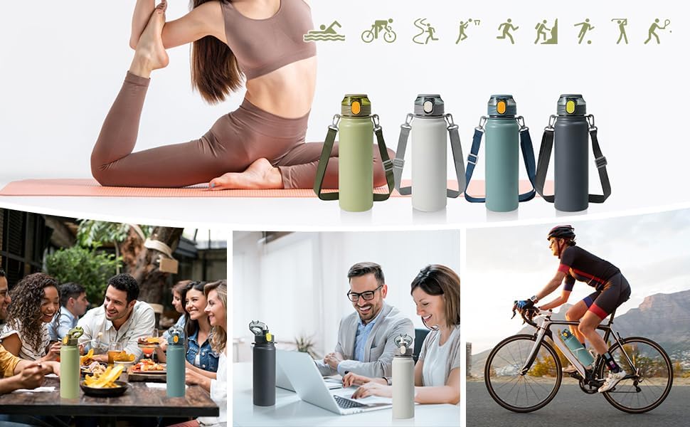 Stainless Steel Vacuum Insulated Water Bottle, 13 hrs Hot & 15 Hrs Cold Thermos - Green 800ML