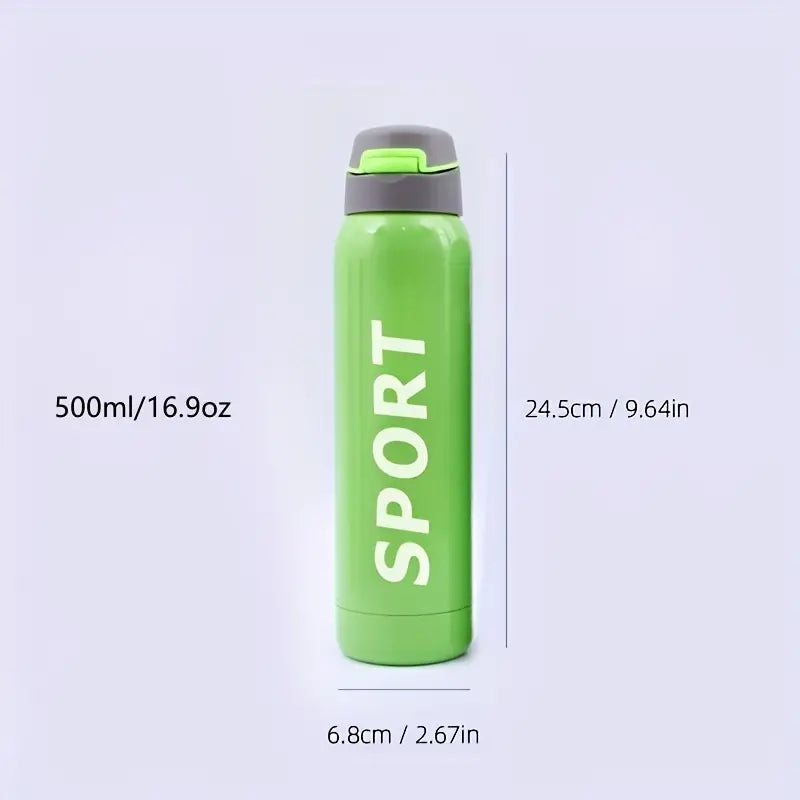 Stylish Vacuum Insulated Stainless Steel Sports Cup with Straw - Green (500ml)