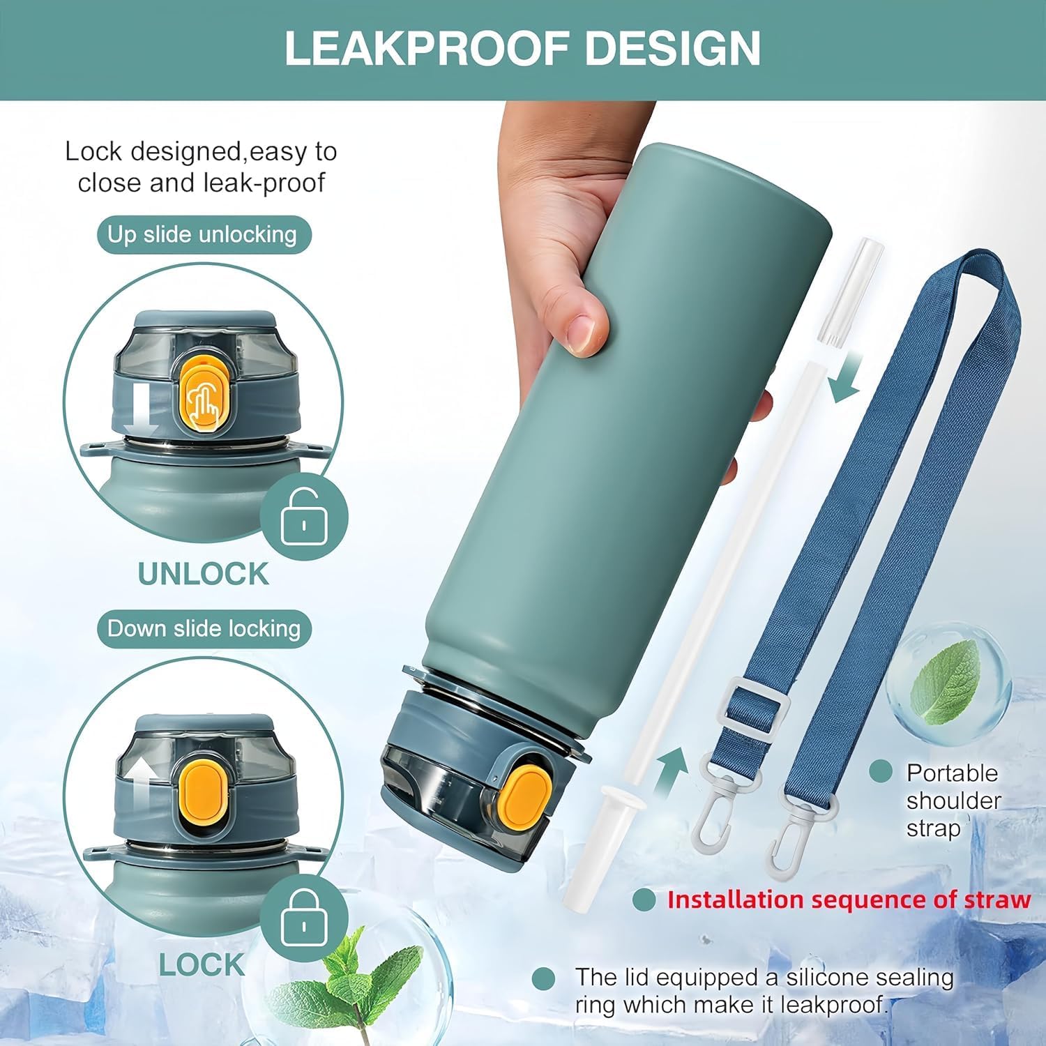 Stainless Steel Vacuum Insulated Water Bottle, 13 hrs Hot & 15 Hrs Cold Thermos - Green 800ML