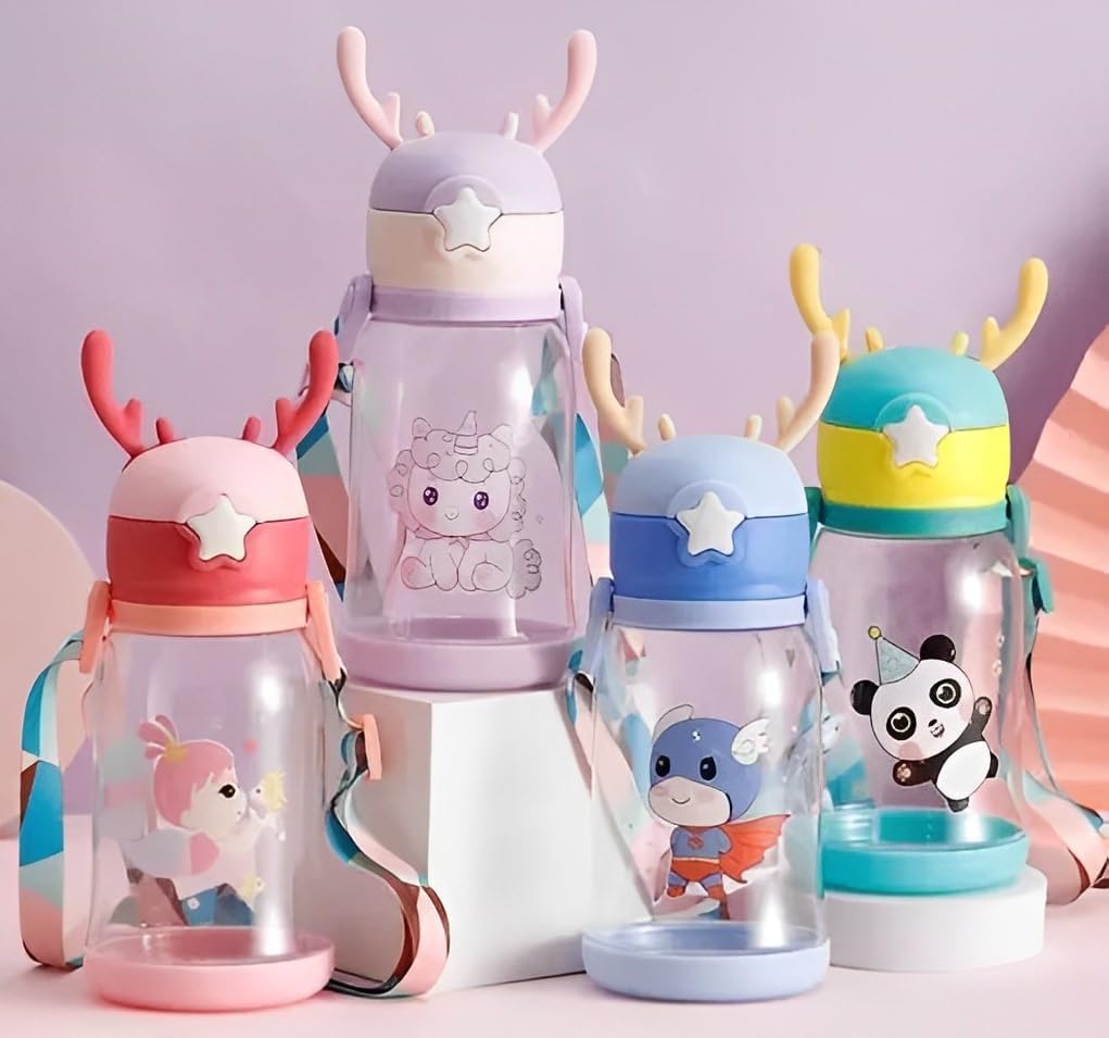 Water Bottle With Sipper For Kids Cute School For Girls/Boys - Purple (600 Ml)
