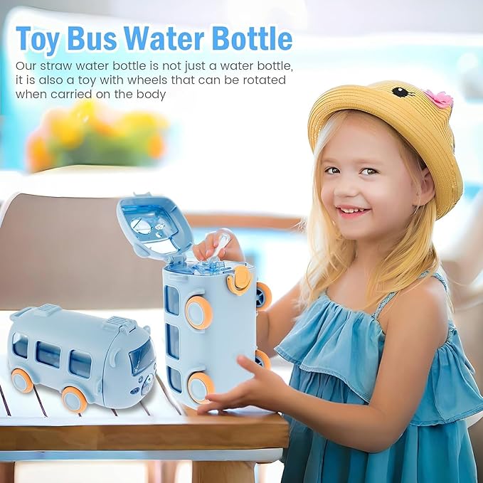 Bus Shaped Water Bottle with Moving Wheels - Purple (480ML)