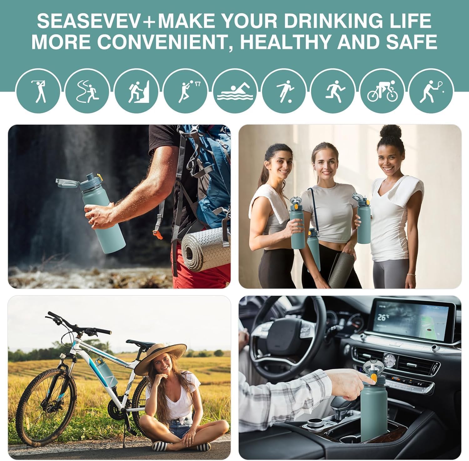 Stainless Steel Vacuum Insulated Water Bottle, 13 hrs Hot & 15 Hrs Cold Thermos - Black 800ML