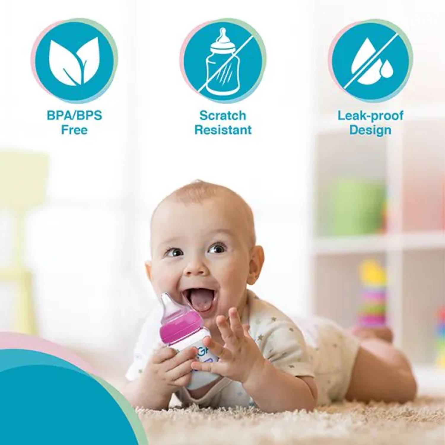 Vega Baby & Mom Tritan Feeding Bottle 250ml Wide Neck - 4+ Months Pink - VBFB4-02